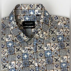 Sand Copenhagen Slim Fit Shirt Mens 16 41 Blue Tile Mosaic Print NWT Long Sleeve